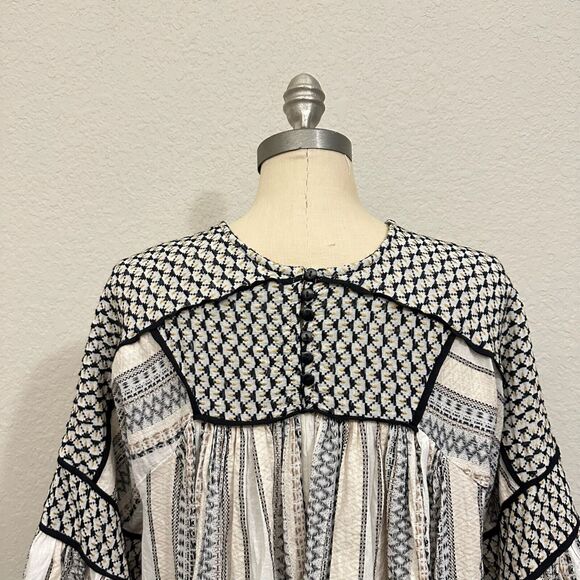 FREE PEOPLE Running On A Dream Top Womens S Multicolor Bell Sleeve Boho Peasant - Picture 9 of 13